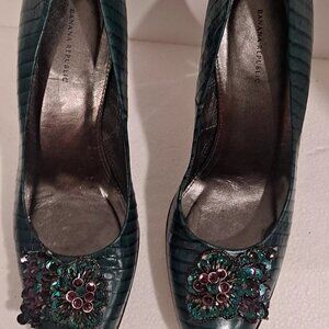 Banana Republic Piper Teal Snakeskin Leather Sequin Toe Pump Shoes